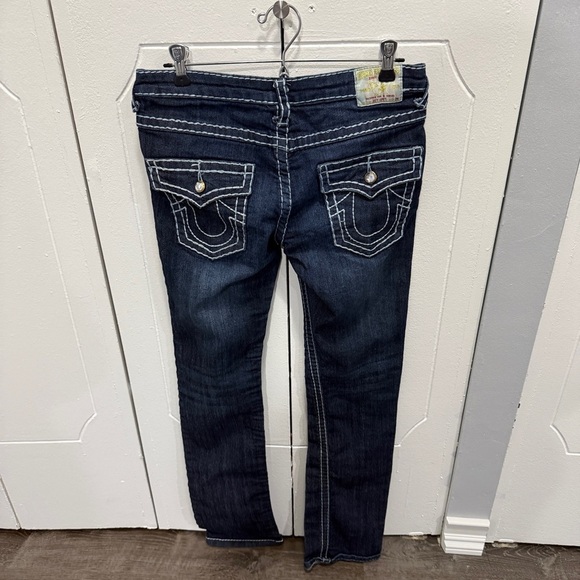 True Religion Dark Wash Bedazzled World Tour Joey Super T Low Rise Jeans - Picture 2 of 10